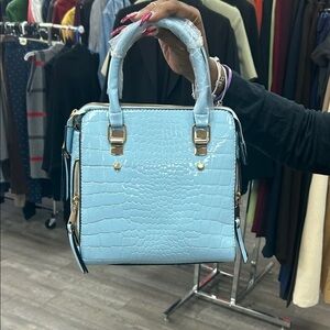 Chic Light Blue Crocodile-Embossed Satchel